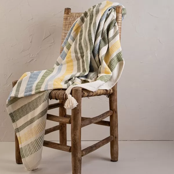 Blankets & Throws-Kirkland's Home And Yellow Stripe Throw Blanket Blue