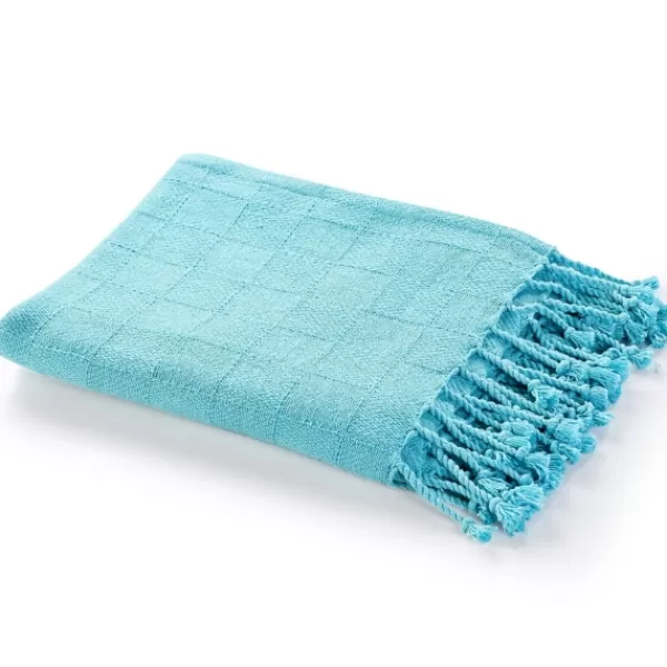 Blankets & Throws-Kirkland's Home Angel Checkered Weave Fringe Throw Blue