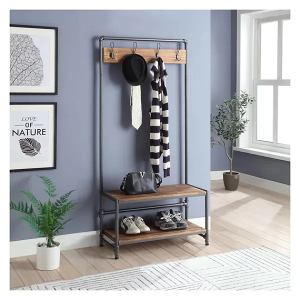 Entryway Furniture-Kirkland's Home Annalee Industrial Metal And Wood Hall Tree