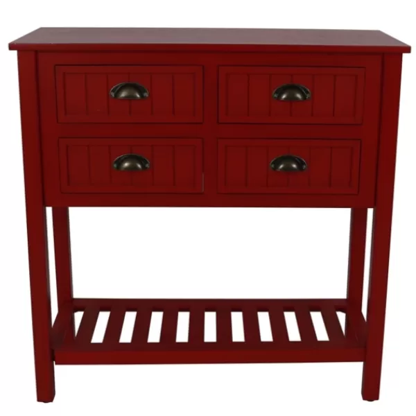 Console Tables-Kirkland's Home Antique Beadboard 4-Drawer Console Table Red