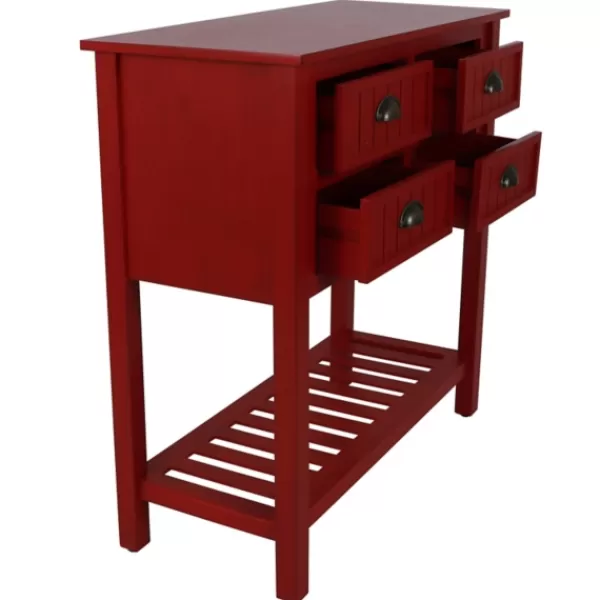 Console Tables-Kirkland's Home Antique Beadboard 4-Drawer Console Table Red