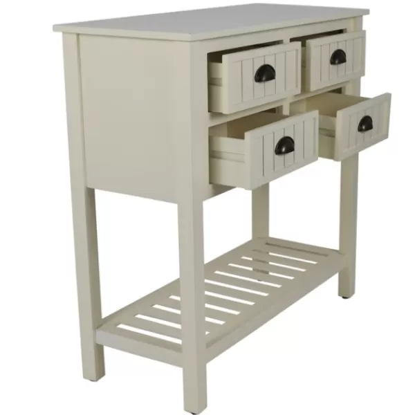 Console Tables-Kirkland's Home Antique Beadboard 4-Drawer Console Table White