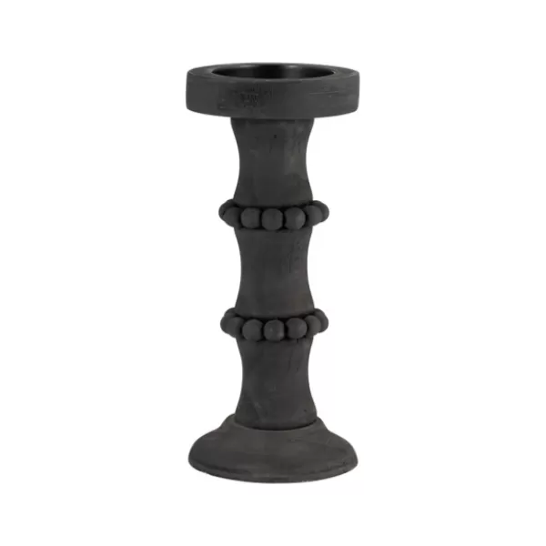 Candle Holders-Kirkland's Home Antique Beaded Column Candle Holder, 11 In. Black