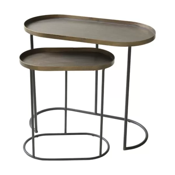 Accent & End Tables-Kirkland's Home Antique Brass Metal Nesting Tables, Set Of 2 Gold