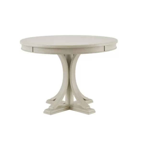 Dining Tables-Kirkland's Home Antique Cream Wood Pedestal Round Dining Table