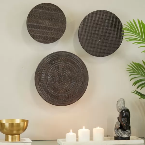 Wall Plaques-Kirkland's Home Antique Dark Geometric 3-Pc. Wall Plaque Set Brown/Black