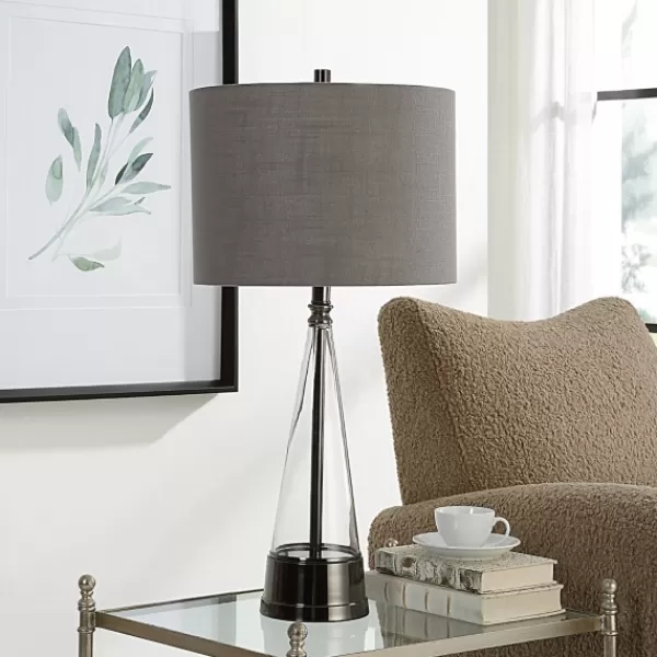 Table Lamps-Kirkland's Home Antique Dark Nickel Cone Base Table Lamp Gray