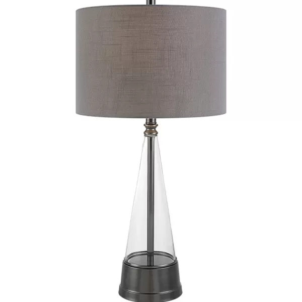 Table Lamps-Kirkland's Home Antique Dark Nickel Cone Base Table Lamp Gray