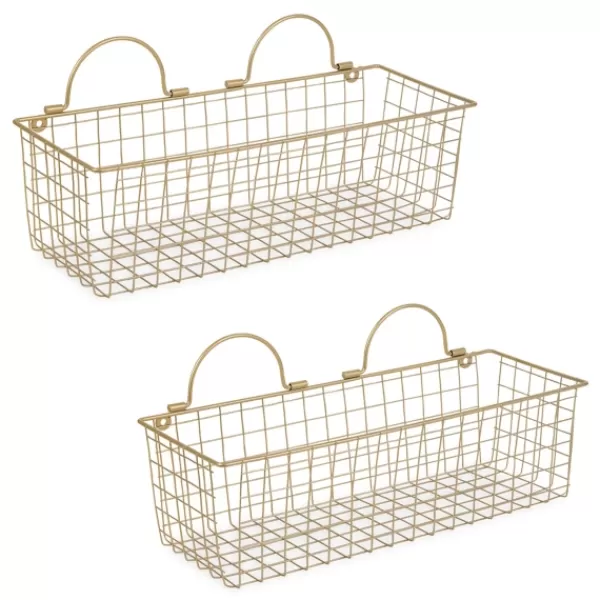 Wall Storage-Kirkland's Home Antique Gold 2-Pc. Long Wire Basket Set, 17 In.