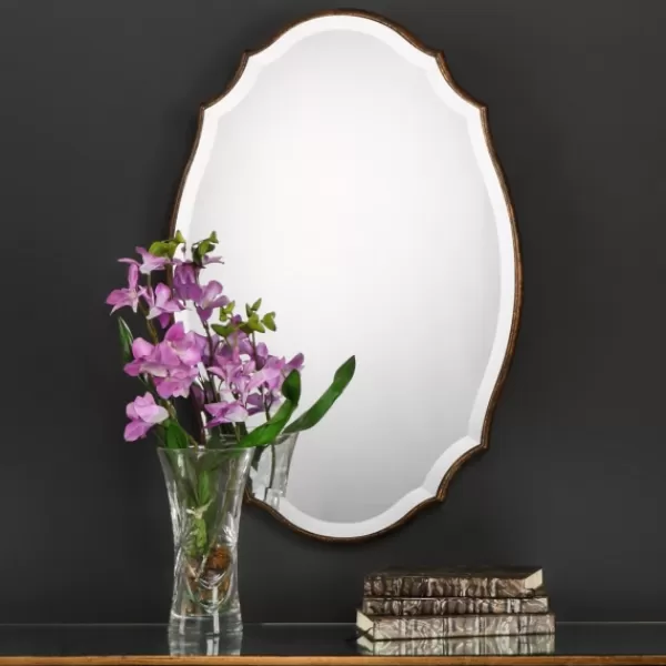 Decorative Mirrors-Kirkland's Home Antique Gold Rounded Edge Wood Wall Mirror