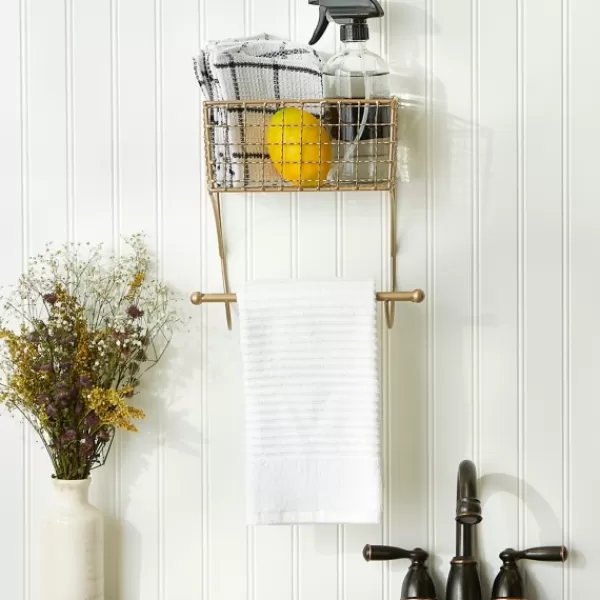 Wall Storage-Kirkland's Home Antique Gold Wire Basket Towel Rack