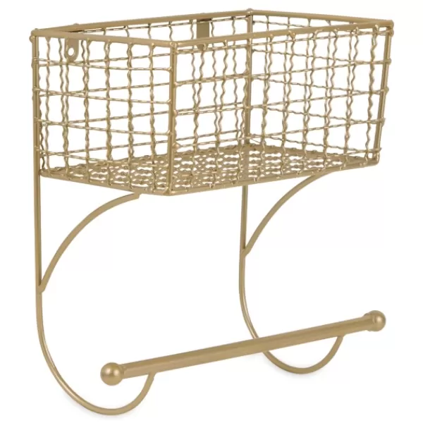 Wall Storage-Kirkland's Home Antique Gold Wire Basket Towel Rack