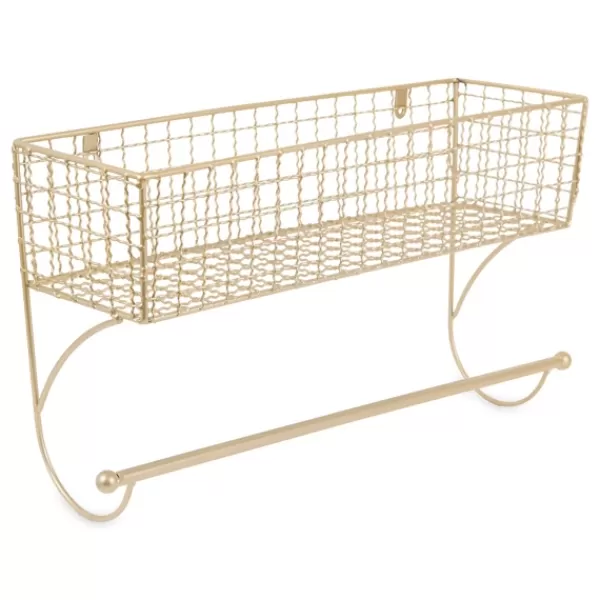 Wall Storage-Kirkland's Home Antique Gold Wire Basket Towel Rack, 17 In.