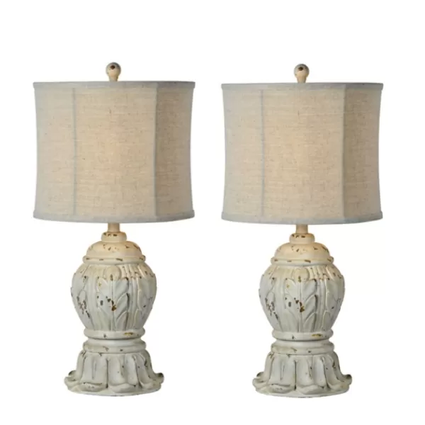 Table Lamps-Kirkland's Home Antique Ivory Distressed Table Lamps, Set Of 2 Tan