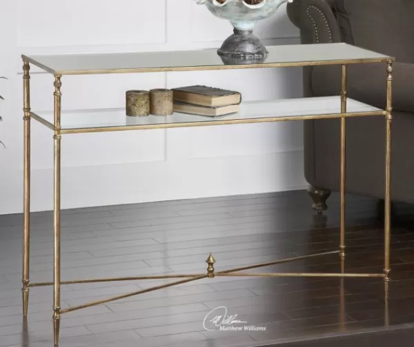 Console Tables-Kirkland's Home Antique Mirror Top Console Table Gold