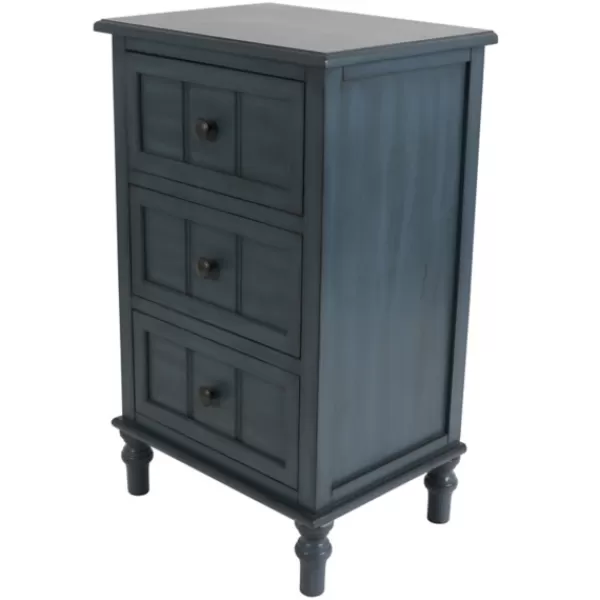 Accent & End Tables-Kirkland's Home Antique Navy 3-Drawer Chest Side Table Blue