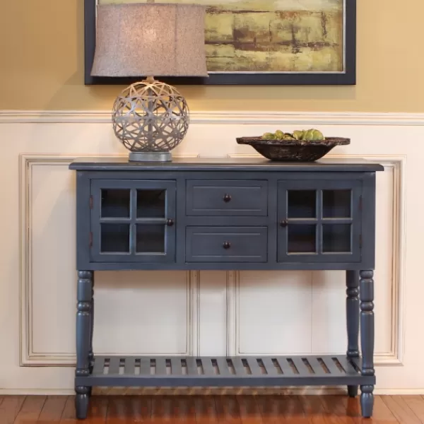 Console Tables-Kirkland's Home Antique Navy Windowpane Buffet Console Table Blue