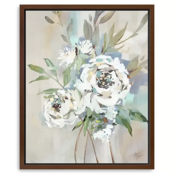 Framed Art-Kirkland's Home Antique Rose Ii Framed Canvas Art Print Tan/White/Green