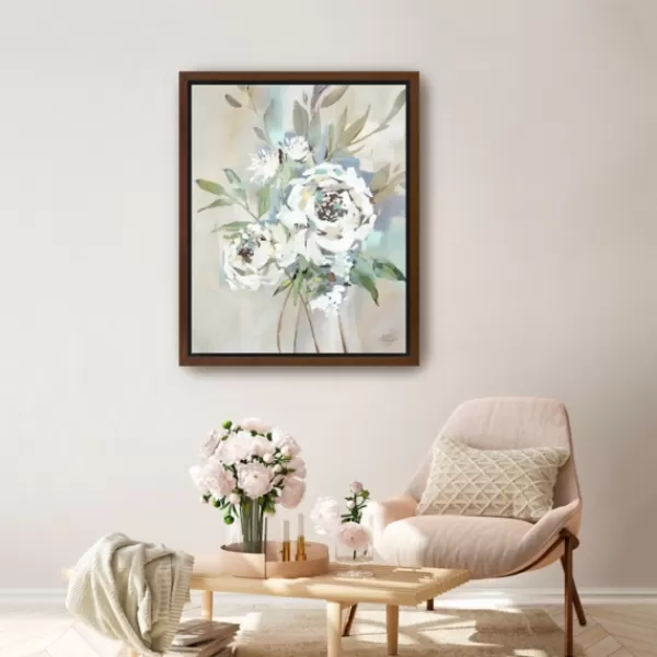 Framed Art-Kirkland's Home Antique Rose Ii Framed Canvas Art Print Tan/White/Green