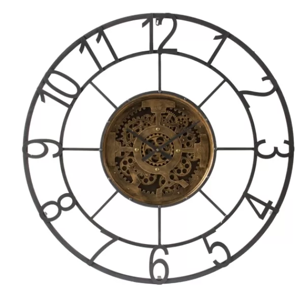 Clocks-Kirkland's Home Antique Rusted Iron Gearwork Wall Clock