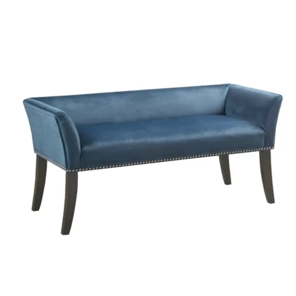 Benches & Ottomans-Kirkland's Home Antique Sapphire Low Back Upholstered Bench Blue