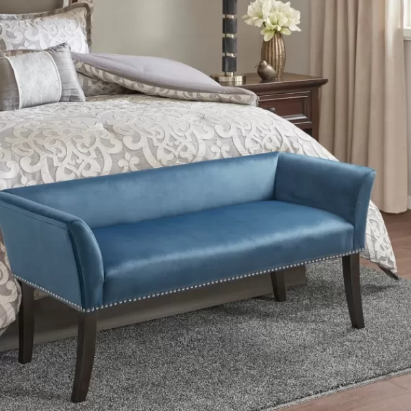 Benches & Ottomans-Kirkland's Home Antique Sapphire Low Back Upholstered Bench Blue