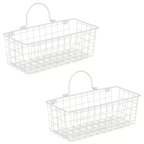 Wall Storage-Kirkland's Home Antique White 2-Pc. Long Wire Basket Set, 11 In.