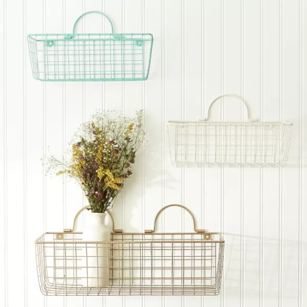 Wall Storage-Kirkland's Home Antique White 2-Pc. Long Wire Basket Set, 17 In.