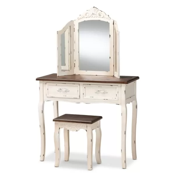 Armoires-Kirkland's Home Antique White And Walnut 2-Pc. Vanity Set