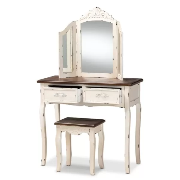 Armoires-Kirkland's Home Antique White And Walnut 2-Pc. Vanity Set