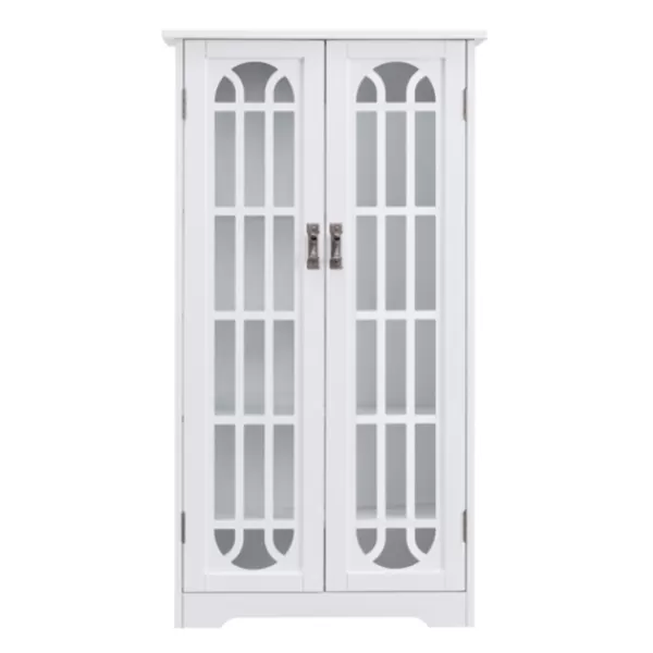 Cabinets & Sideboards-Kirkland's Home Antique White Tall Windowpane Cabinet