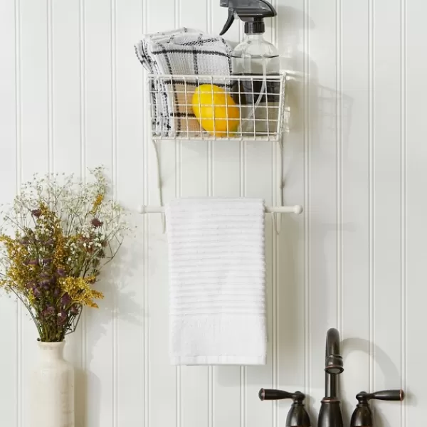 Wall Storage-Kirkland's Home Antique White Wire Basket Towel Rack