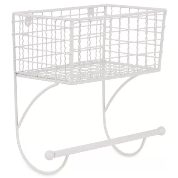 Wall Storage-Kirkland's Home Antique White Wire Basket Towel Rack