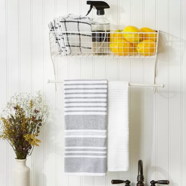 Wall Storage-Kirkland's Home Antique White Wire Basket Towel Rack, 17 In.