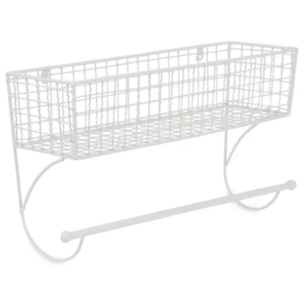 Wall Storage-Kirkland's Home Antique White Wire Basket Towel Rack, 17 In.