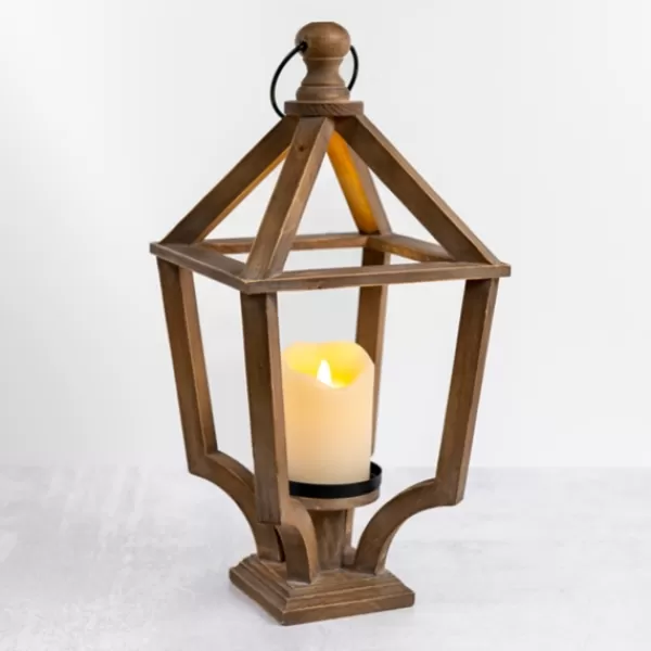 Lanterns-Kirkland's Home Antique Wood Footed Lantern Brown