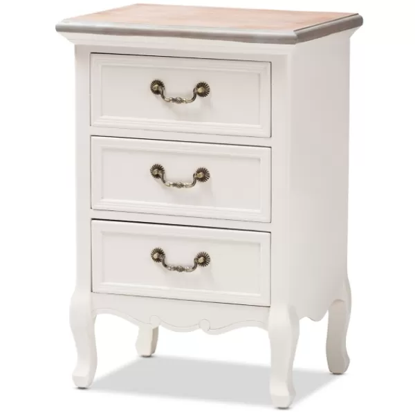 Nightstands-Kirkland's Home Antique Wooden 3-Drawer Nightstand White