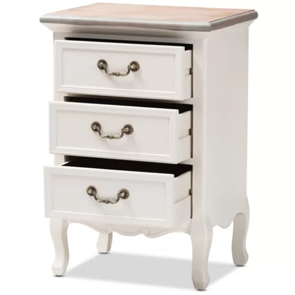 Nightstands-Kirkland's Home Antique Wooden 3-Drawer Nightstand White