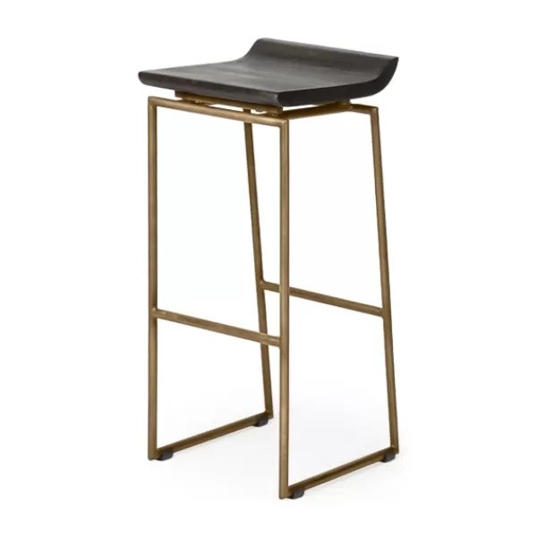 Bar Stools & Counter Height Stools-Kirkland's Home Antiqued Gold Frame Modern Bar Stool Gold/Brown