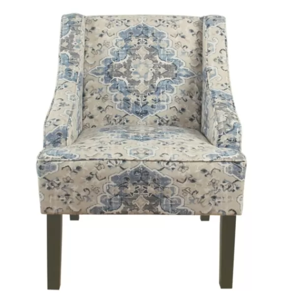 Accent Chairs-Kirkland's Home Antiqued Medallion Swoop Arm Accent Chair Blue