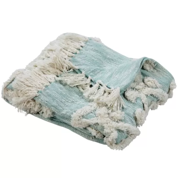 Blankets & Throws-Kirkland's Home Aqua Blue Aztec Fringe Throw Blue/Ivory