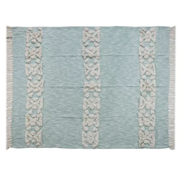 Blankets & Throws-Kirkland's Home Aqua Blue Aztec Fringe Throw Blue/Ivory