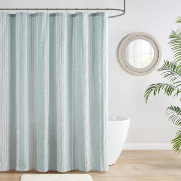 Shower Curtains-Kirkland's Home Aqua Cotton Jacquard Shower Curtain Blue