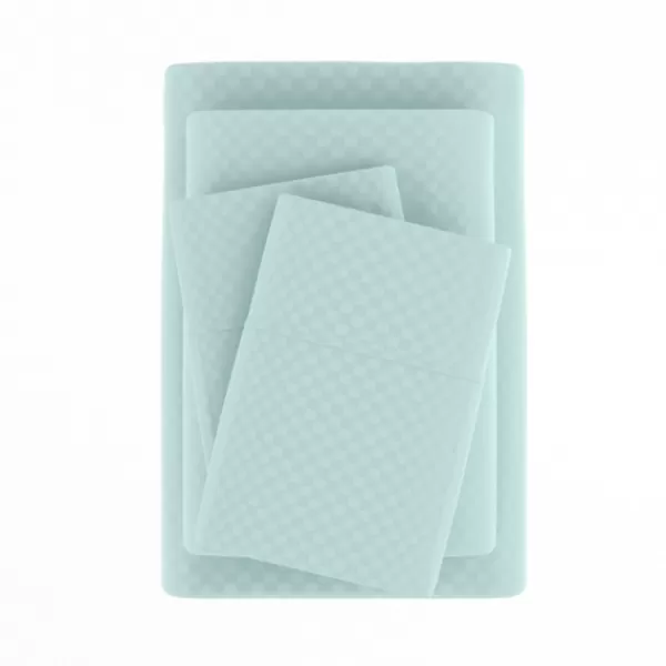 Bed Sheets-Kirkland's Home Aqua Embossed Checkered 3-Pc. Twin Sheet Set Blue