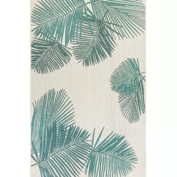 Outdoor Rugs-Kirkland's Home Aqua Forest Leaf Indoor/Outdoor Area Rug, 6X9 Green/White