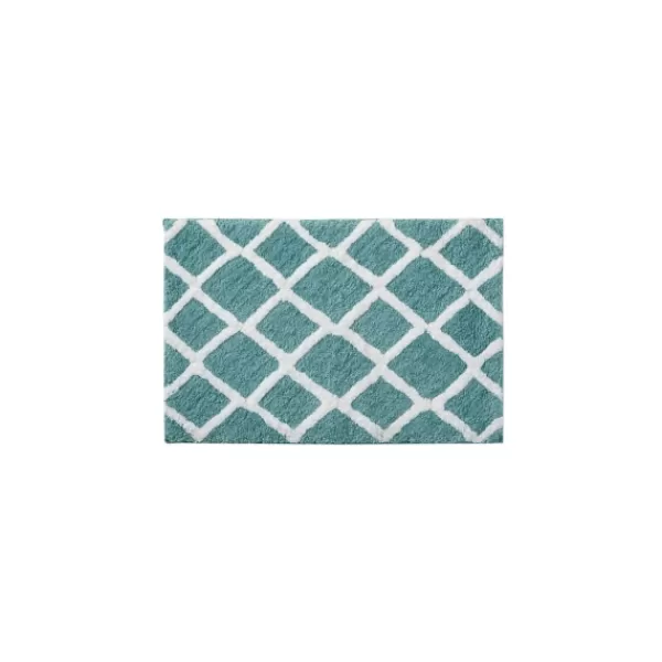 Bathroom Rugs-Kirkland's Home Aqua Geometric Pattern Reversible Bath Mat, 34 In Green/White