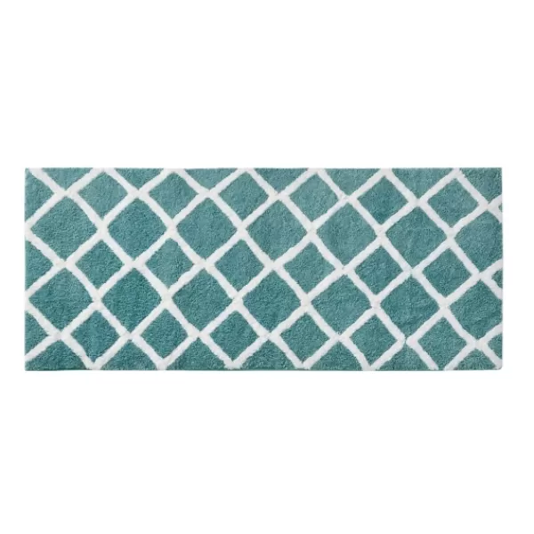 Bathroom Rugs-Kirkland's Home Aqua Geometric Pattern Reversible Bath Mat, 60 In Green/White