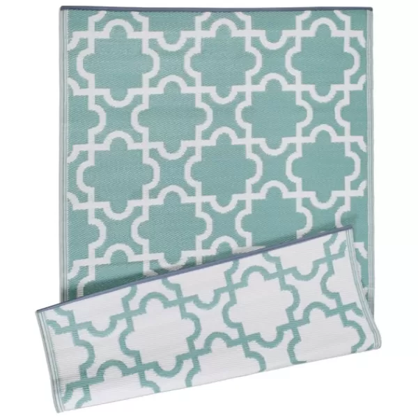 Outdoor Rugs-Kirkland's Home Aqua Moroccan Trellis Outdoor Area Rug, 4X6 Blue/White