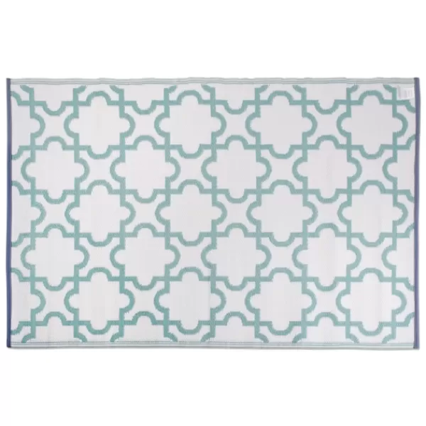 Outdoor Rugs-Kirkland's Home Aqua Moroccan Trellis Outdoor Area Rug, 4X6 Blue/White