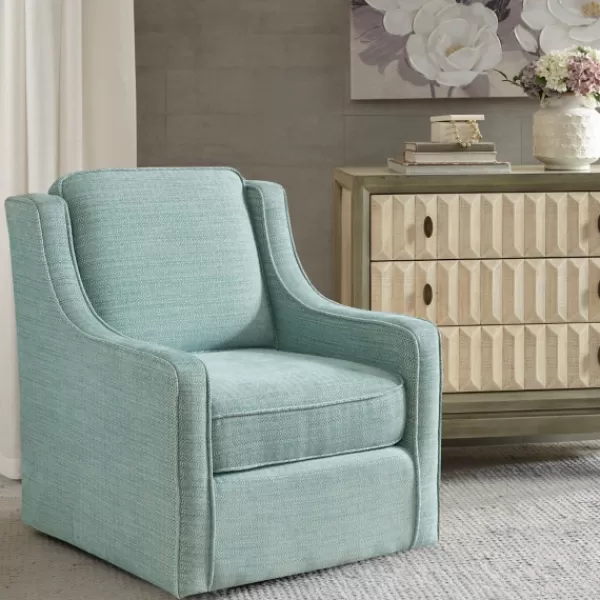 Accent Chairs-Kirkland's Home Aqua Upholstered Swivel Accent Chair Blue